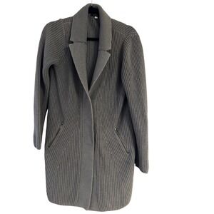 Forte Cashmere Grey Ribbed Knit Longline Cardigan Coat 100% Cotton Sz M